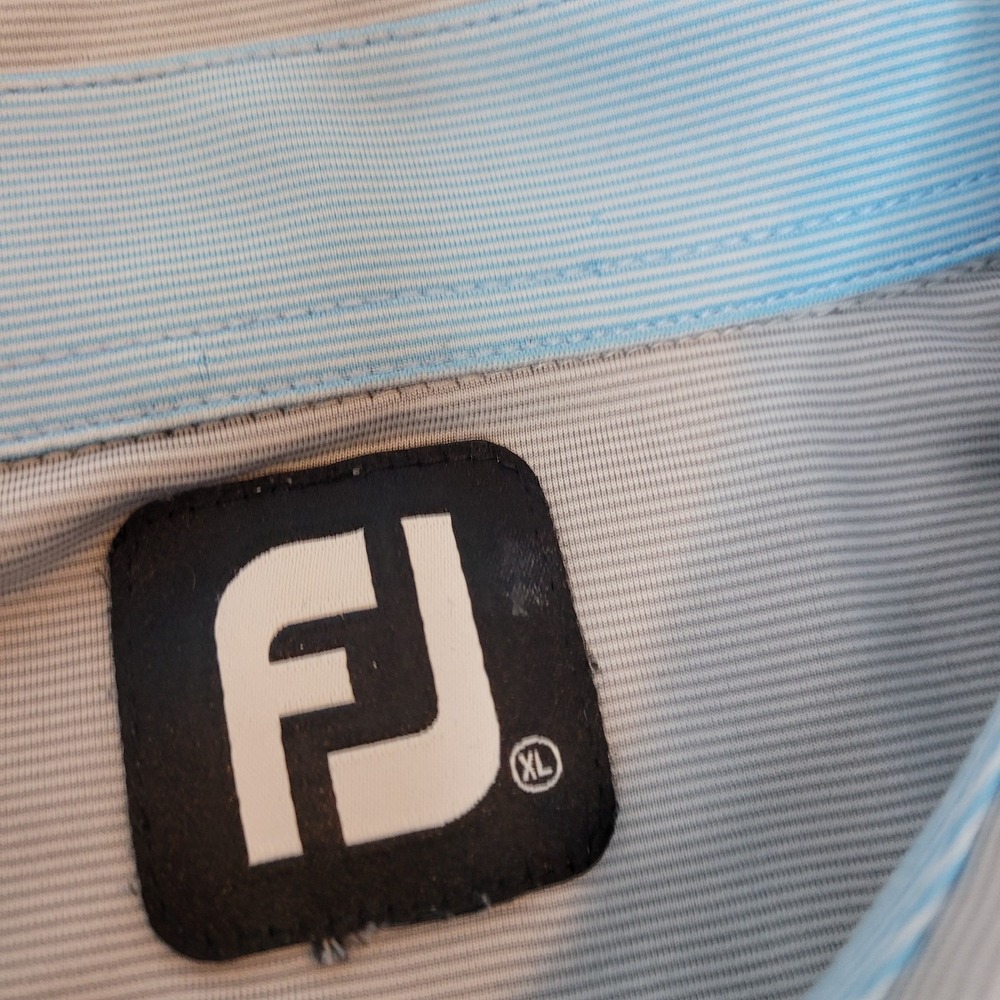 Footjoy Mens XL Blue Gray Striped Print Pattern Golf Polo Shirt - Picture 2 of 5